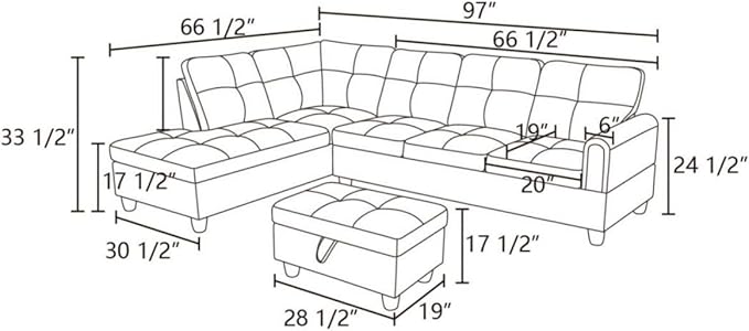 Brown L-Shaped 3-Piece Corduroy Sofa with Storage Ottoman Set, Sectional Couch Sofa Set for Living Room, Office, Small Space