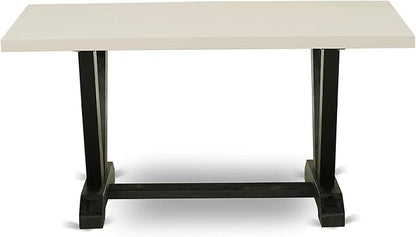 East West Furniture V626DR124-7 7 Piece Dining Set Consist of a Rectangle Dining Room Table with V-Legs and 6 Black Color Linen Fabric Upholstered Chairs, 36x60 Inch, Multi-Color