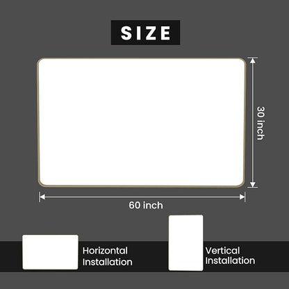 Bronze Bathroom Mirror 60x30 Inch, Brushed Bronze Metal Frame Mirror for Wall, Rounded Rectangle Bathroom Vanity Mirror with Tempered Glass, Anti-Rust, Horizontal/Vertical