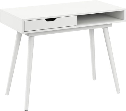 Furniture Nora 40W Writing Desk in Pure White | Computer Table for Home Office Workspace or Entryway
