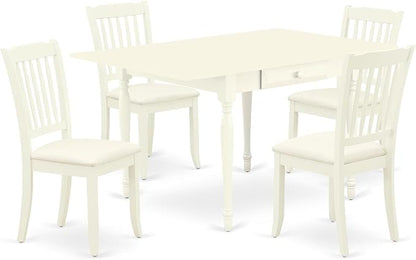 East West Furniture MZDA5-LWH-C 5 Piece Dining Room Table Set Includes a Rectangle Kitchen Table with Dropleaf and 4 Linen Fabric Upholstered Dining Chairs, 36x54 Inch, Linen White