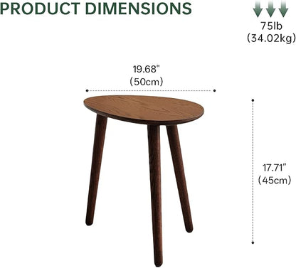 Small Oval Coffee Table, 19.7'' Small Mid Century Modern End Table for Living Room, 100% Solid Oak Wood Side Table, Minimalist Display Center Table(Walnut Color, 19.68" Wx13.38 Dx17.71 H)