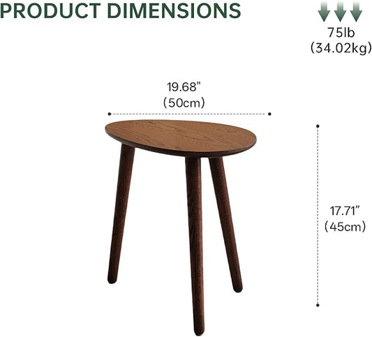 Small Oval Coffee Table, 19.7'' Small Mid Century Modern End Table for Living Room, 100% Solid Oak Wood Side Table, Minimalist Display Center Table(Walnut Color, 19.68" Wx13.38 Dx17.71 H)