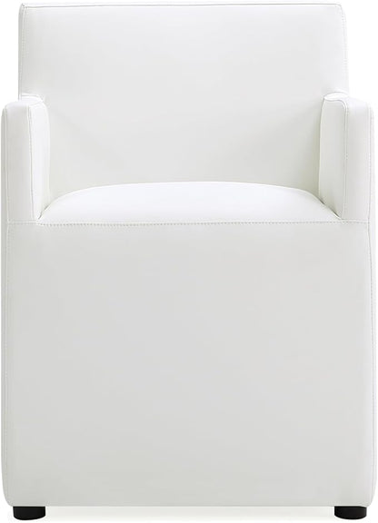 Manhattan Comfort Anna Square Modern Dining Chair with Arms, Head-to-Toe Faux Leather Upholstered Accent Armchair with Plastic Foot Padding, Set of 1, Cream