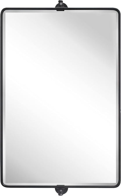 TEHOME Horizontal Pivot Mirror Black Tilt Mirror for Bathroom Beveled Metal Framed Pivoting Rectangle Bathroom Mirror, 35x23''