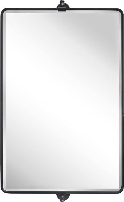 TEHOME 20x33'' Horizontal Farmhouse Black Metal Framed Rounded Pivot Rectangle Bathroom Mirror Tilting Beveled Vanity Mirrors for Wall