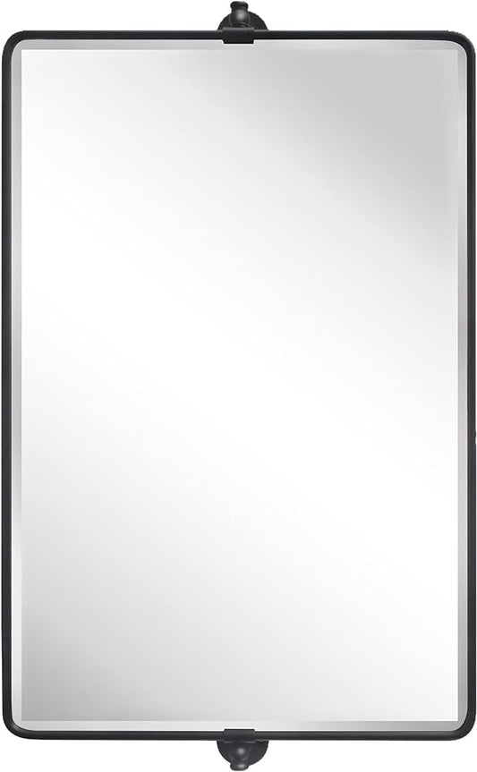 TEHOME 24x38 Horizontal Pivot Bathroom Mirror Tilting Black Metal Framed Pivot Rectangle Bathroom Mirror Rounded Rectangluar Tilting Beveled Vanity Mirrors for Wall