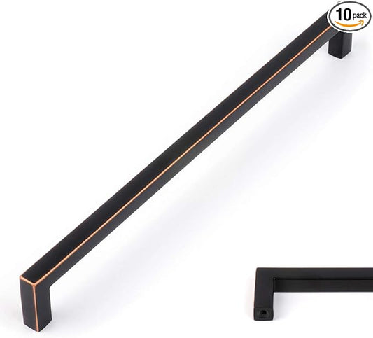 KOOFIZO Solid Square Bar Cabinet Handle - Oil Rubbed Bronze Furniture Pull, 7.6 Inch/192mm Screwhole Distance, 10-Pack for Kitchen Cupboard Door, Bedroom Dresser Drawer, Bathroom Hardware