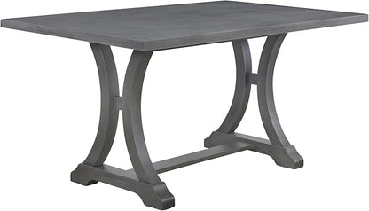 Ball & Cast Dining Table Set for 6, 60" Rectangular Dining Room Table with 4 Upholstered Chairs and 1 Bench, 6-Piece Farmhouse Dining Furniture Set with Solid Wood Legs for Kitchen,Antique Gray