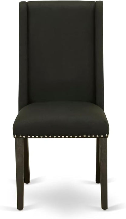 East West Furniture V677FL624-9 9 Piece Kitchen Table Set Includes a Rectangle Dining Table with V-Legs and 8 Black Linen Fabric Parsons Dining Chairs, 40x72 Inch, Multi-Color