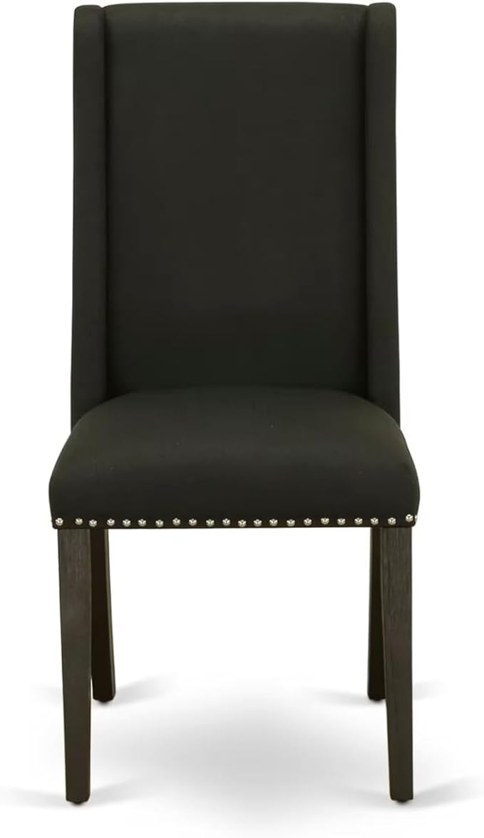 East West Furniture V627FL624-5 5 Piece Kitchen Table & Chairs Set Includes a Rectangle Dining Room Table with V-Legs and 4 Black Linen Fabric Upholstered Chairs, 40x72 Inch, Multi-Color