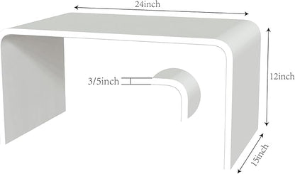 Acrylic Coffee Table for Small Couch, Premium Coffee Tables for Living Room, Modern Waterfall White End Table with Round Edges, Bedroom, Bathroom, Office (24"x15"x12")