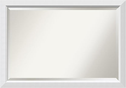 Amanti Art White Bathroom Mirror for Over Sink, 28x40 Blanco White Rectangle Vanity Mirror, Large Modern Contemporary Wood Frame, Hangs Horizonally and Vertically, Bathroom Wall Decor, Beveled Edge