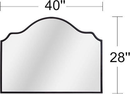 Chende Black Wall Mirror, Antique Arched Mirror for Fireplace Decor with Wooden Frame, 40'' x 28'' Elegant Scalloped Mirror for Living Room, Dining Room, Entryway
