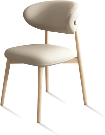 Upholstered Dining Chairs Set of 2,Mid Century Modern Kitchen Chairs with Back and Wood Frame,Faux Leather Dinner Chairs (White +Original Wood Legs, Set of 2)