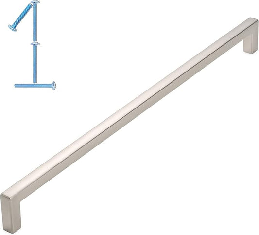 KOOFIZO Solid Square Bar Cabinet Handle - Brushed Nickel Furniture Pull, 10 Inch/256mm Screwhole Distance, 1-Piece for Kitchen Cupboard Door, Bedroom Dresser Drawer, Bathroom Wardrobe Hardware