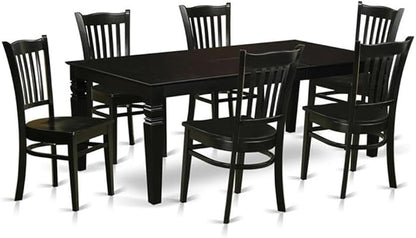 East West Furniture LGGR7-BLK-W 7 Piece Dining Room Table Set Consist of a Rectangle Kitchen Table with Butterfly Leaf and 6 Dining Chairs, 42x84 Inch, Black