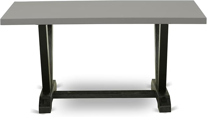 East West Furniture V696DR124-7 7 Piece Dining Table Set Consist of a Rectangle Dining Room Table with V-Legs and 6 Black Color Linen Fabric Upholstered Chairs, 36x60 Inch, Multi-Color