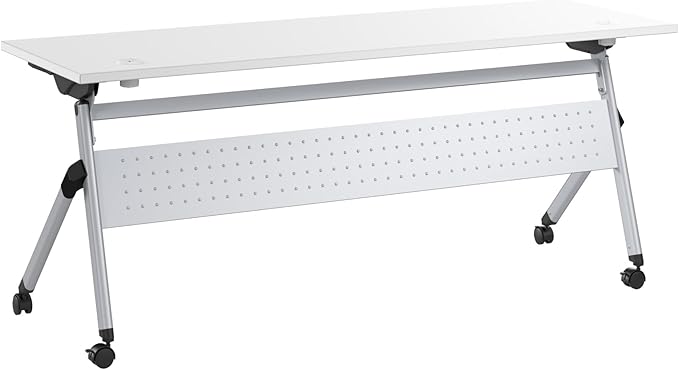 Bush Business Furniture Folding Training Table, 72 inch Desk with Powered Grommets, Commercial-Grade Bundle for Office or Classroom, Envision Collection, White