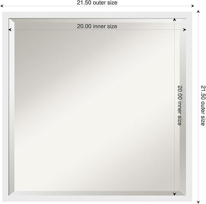 Amanti Art White Bathroom Mirror for Over Sink, 22x22 Incline White Square Vanity Mirror, Medium Modern Contemporary Wood Frame, Hangs Horizonally and Vertically, Bathroom Wall Decor, Beveled Edge
