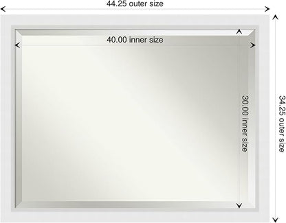 Amanti Art White Bathroom Mirror for Over Sink, 34x44 Blanco White Rectangle Vanity Mirror, X-Large Modern Contemporary Wood Frame, Hangs Horizonally and Vertically, Bathroom Wall Decor, Beveled Edge