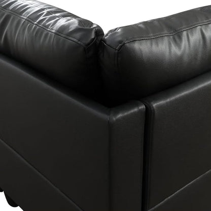 Black L-Shaped 3-Piece Faux Leather Sofa with Storage Ottoman Set, Sectional Couch Sofa Set for Living Room, Office, Small Space