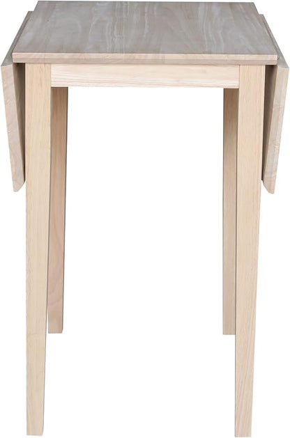 Solid Wood Small Drop Leaf Dining Table in Sturdy Parawood, Dual Drop Leaf Table with 9" Drop Leaf on Each Side, 36"W x 22"D x 29"H, Floor to Apron 26.5 Inches, Easy Assembly, Unfinished