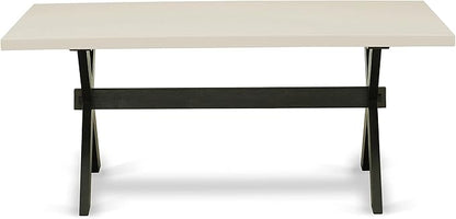 East West Furniture X627MZ606-6 6 Piece Dining Table Set Contains a Rectangle Dining Room Table with X-Legs and 4 Shitake Linen Fabric Parson Chairs with a Bench, 40x72 Inch, Multi-Color