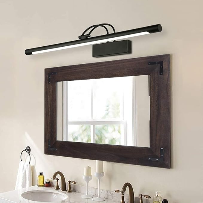 YOSHOOT Rustic Wooden Framed Wall Mirror, Natural Wood Bathroom Vanity Mirror for Farmhouse Decor, Vertical or Horizontal Hanging, 32" x 24",Black