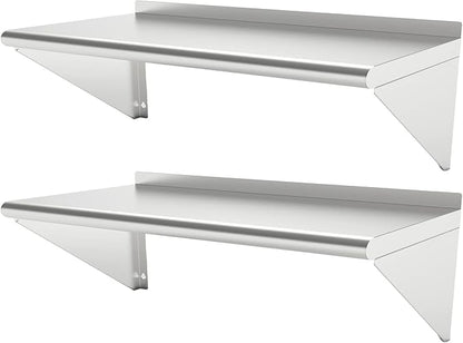 12''x48'' - 2packs Wall Mounted Stainless Steel Shelf NSF Commercial Metal Wall Mount Floating Shelving for Kitchen, Restaurant, Food Truck,Garage,Washrooms,Home&Hotel