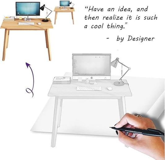IOTXY Simple Wooden Writing Desk - Modern Minimalist Style PC Laptop Computer Workbench with Solid Wood Legs, 39" W Home Office Work Table for TV Stand Music Video Live Broadcast Workstation, White
