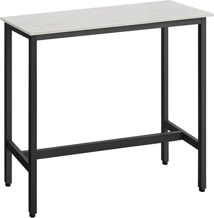 VASAGLE Bar Table, Narrow Long Kitchen Dining Table, Sturdy Metal Frame, Industrial, 15.7 x 39.4 x 35.4 Inches, Rustic White and Ink Black ULBT010B73