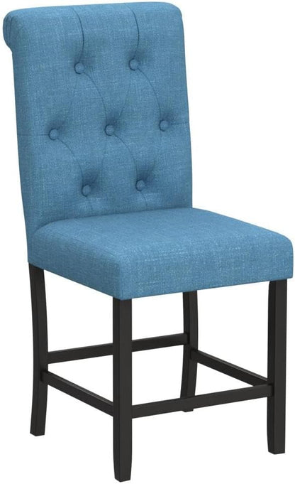 Roundhill Furniture Hendley Solid Wood Tufted Counter Height Stools, Set of 2, Blue