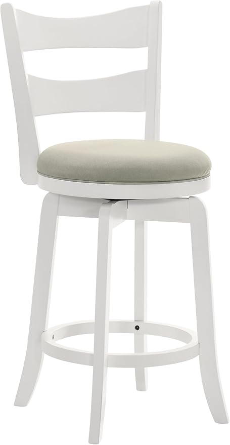 Armen Living Blair 26 in. Matte White Counter Height Rubberwood Swivel Barstool with Fog Fabric Seat - Set of 4