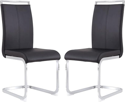 Dining Chairs Set, Kitchen Modern Metal Chairs with Faux Leather Padded Seat High Back and Sturdy Chrome Legs, Chairs for Dining Room (Black, Set of 2)
