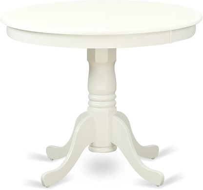East West Furniture ANWE5-LWH-W 5 Piece Dining Room Table Set Includes a Round Kitchen Table with Pedestal and 4 Dining Chairs, 36x36 Inch, Linen White