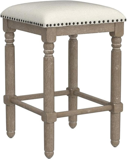 Roundhill Furniture Arnhem Wood Upholstered Swivel Counter Height Stools, Set of 2, Tan