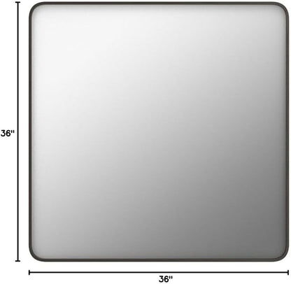 36x36 Square Bathroom Framed Mirror for Wall, Brushed Bronze Metal Bathroom Vanity Mirror, Rounded Rectangle Mirror, Anti-Rust, Tempered Shatterproof (Horizontal/Vertical)