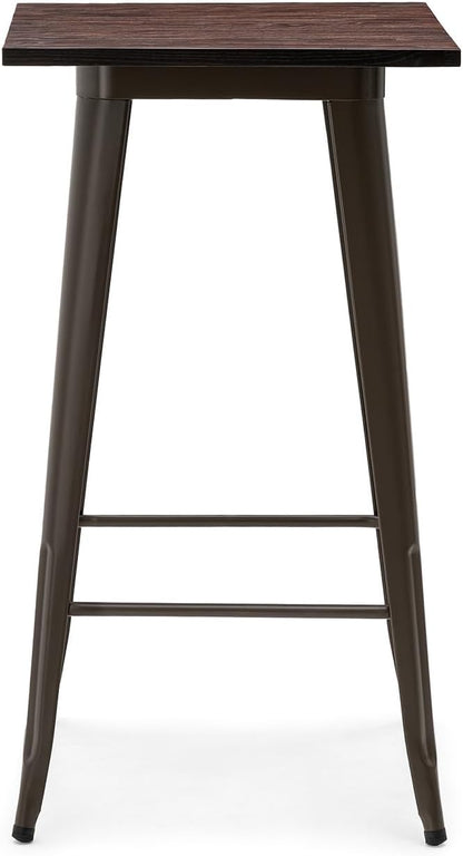 Glitzhome 41.25" H Modern Style Square High Heavy-Duty Metal Bar Table with Wooden Top Sturdy Frame Bistro Pub Table