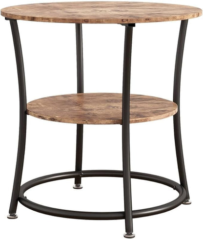 BOFENG Round Coffee Table Side Table,Round End Table with 2 Storage Shelves for Living Room, Bedroom,Small Space,Coffee Table Nightstand with Sturdy Metal Frame,Easy Assembly,Rustic Brown