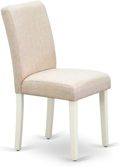East West Furniture CAAB7-LWH-02 7 Piece Dining Room Furniture Set Consist of a Rectangle Dining Table and 6 Light Beige Linen Fabric Upholstered Parson Chairs, 36x60 Inch, Linen White