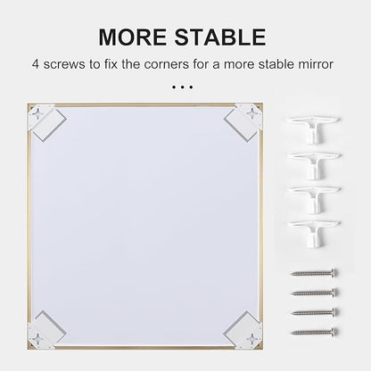 30x30 Inch Gold Bathroom Mirror - Copper-Free Mirror, Aluminum Alloy Frame Vanity Rectangle Wall Mounted Modern Mirror for Bedroom/Living Room/Porch Horizontal or Vertical