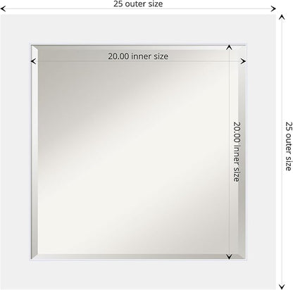 Amanti Art White Bathroom Mirror for Over Sink, 25x25 Corvino White Square Vanity Mirror, Medium Modern Contemporary Wood Frame, Hangs Horizonally and Vertically, Bathroom Wall Decor, Beveled Edge