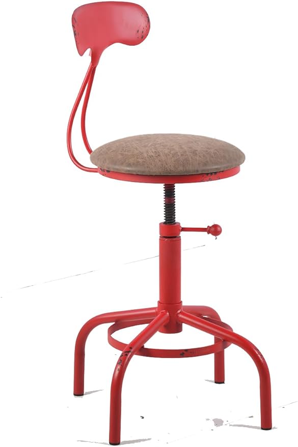 Topower Home Kitchen Stool, Industrial Counter Stool, Height Adjustable Swivel Bar Stools Indoor House Design with Iron Backrest Antique Red Set of 2