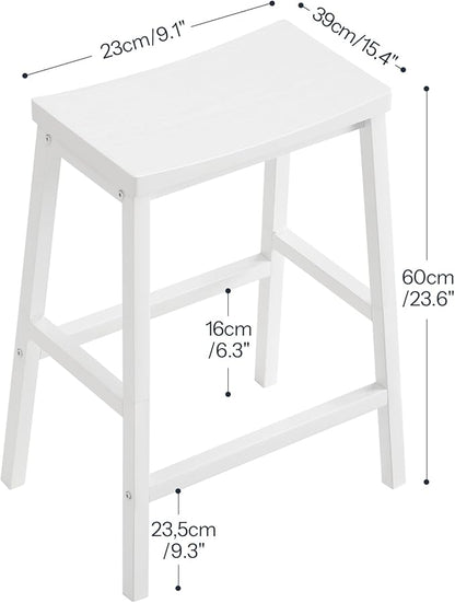 HOOBRO Bar Stools, Set of 2 Bar Chairs, 23.6 Inch Saddle Stools, Kitchen Counter Seat with Footrests, Industrial Barstools for Dining Room, Kitchen, Counter, Bar, White WW02MD01