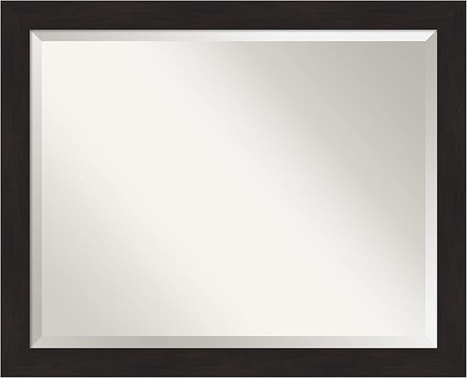 Amanti Art Brown Wall Mirror 26x32 Furniture Espresso Narrow Rectangle Bathroom Mirror for Wall Decor Living Room, Large Casual Frame, Hangs Horizonally and Vertically, Bathroom Decor, Beveled Edge
