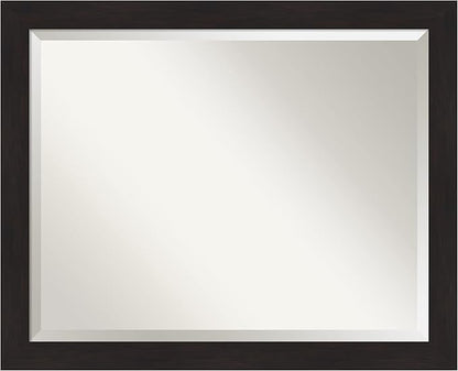 Amanti Art Brown Wall Mirror 26x32 Furniture Espresso Narrow Rectangle Bathroom Mirror for Wall Decor Living Room, Large Casual Frame, Hangs Horizonally and Vertically, Bathroom Decor, Beveled Edge