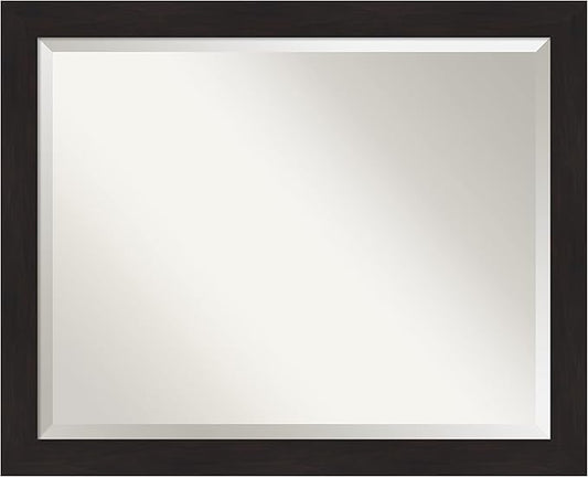 Amanti Art Brown Wall Mirror 26x32 Furniture Espresso Narrow Rectangle Bathroom Mirror for Wall Decor Living Room, Large Casual Frame, Hangs Horizonally and Vertically, Bathroom Decor, Beveled Edge