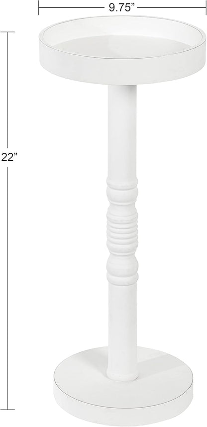 Kate and Laurel Bellport Farmhouse Drink Table, 10 x 10 x 22, White, Decorative Coastal Cocktail Table with Round Tabletop and Colonial Base for Farmhouse Décor