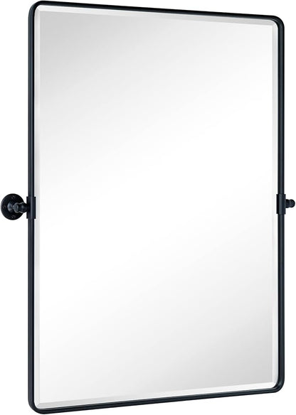 TEHOME 30x40 Pivot Mirror Matt Black Tilt Bathroom Vanity Mirror Large Black Metal Framed Rectangle Tilting Beveled Vanity Mirrors for Wall, Vertical Hanging